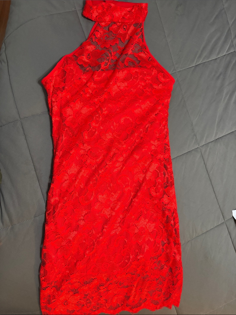 SHEIN Red Lace Halter Mini Dress